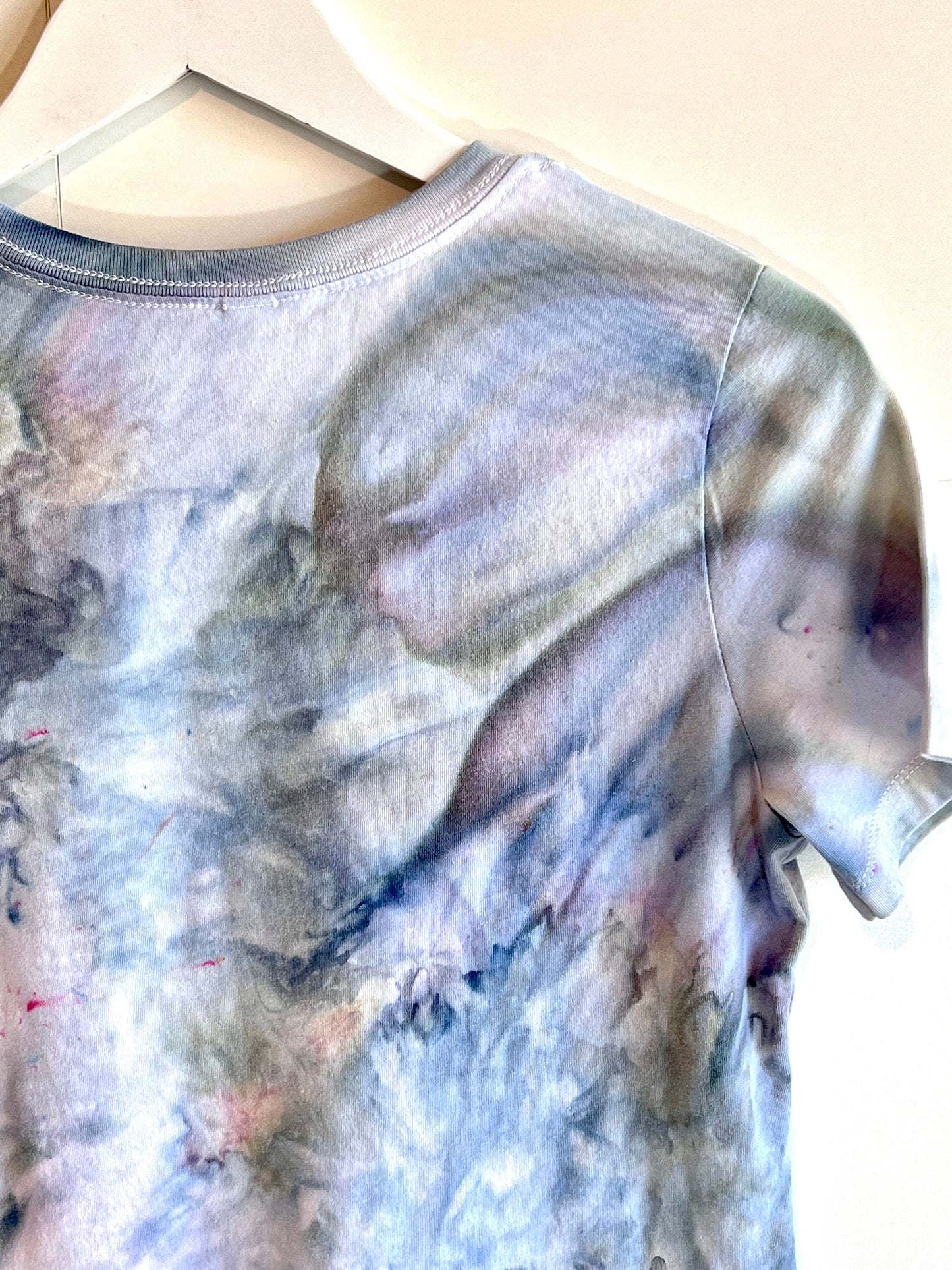 Iris-Blue and gray abstract ice dyed t-shirt SMALL