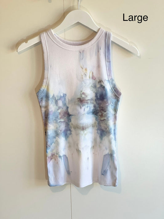 Blue abstract ice dyed ribbed tank top- LARGE