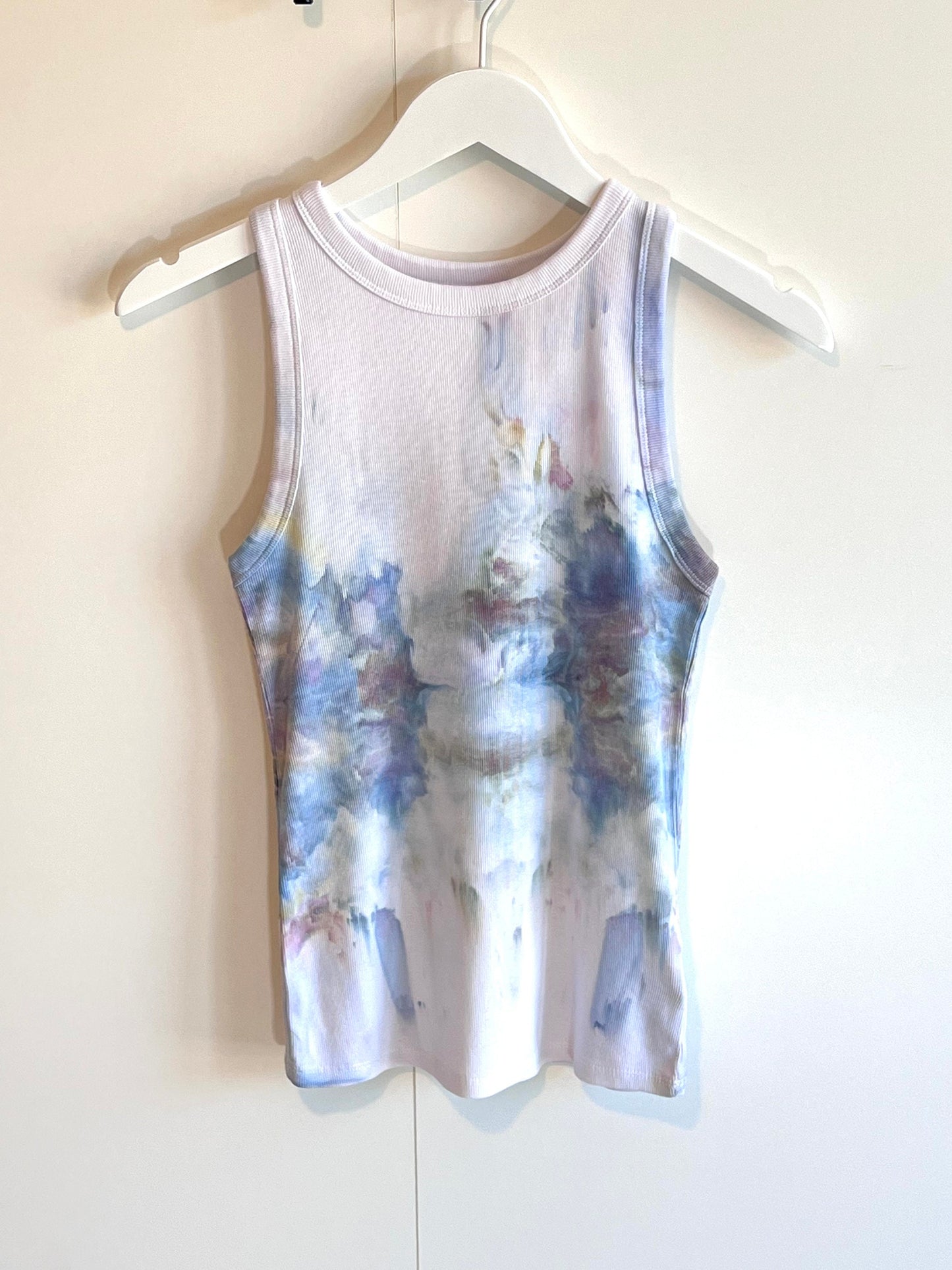 Blue abstract ice dyed ribbed tank top- LARGE