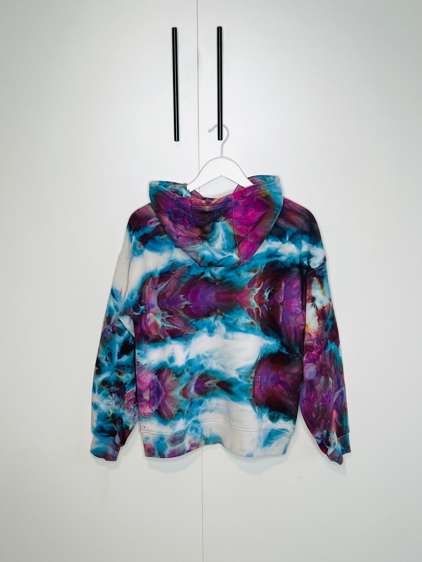 Fuscia and blue ice dyed hoodie with front pocket  large unisex