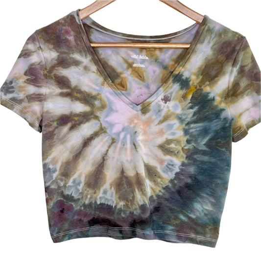 teal and eggplant tie dye crop top- Large