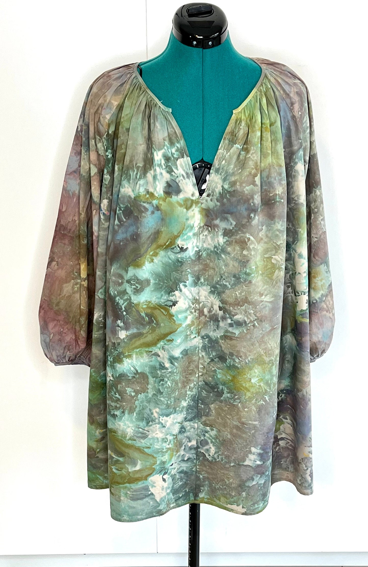 Reimagined peacock hand dyed dress - small