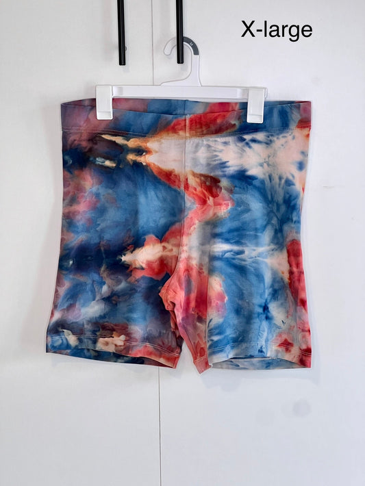 Rust and cobalt blue ice dyed bike shorts- x-large