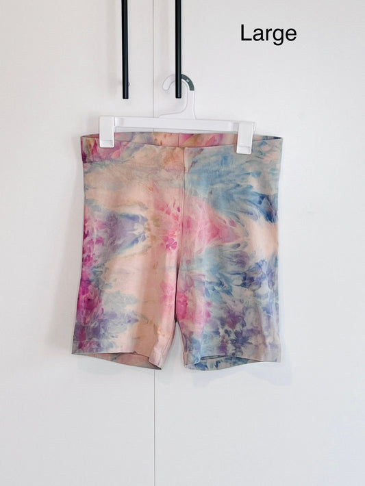 Cotton candy skies  ice dyed bike shorts- large