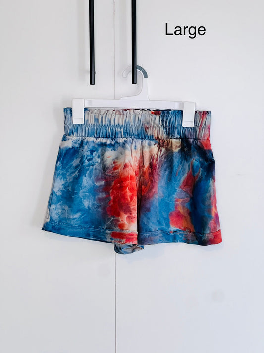 Rust and cobalt ice dye rayon shorts-large